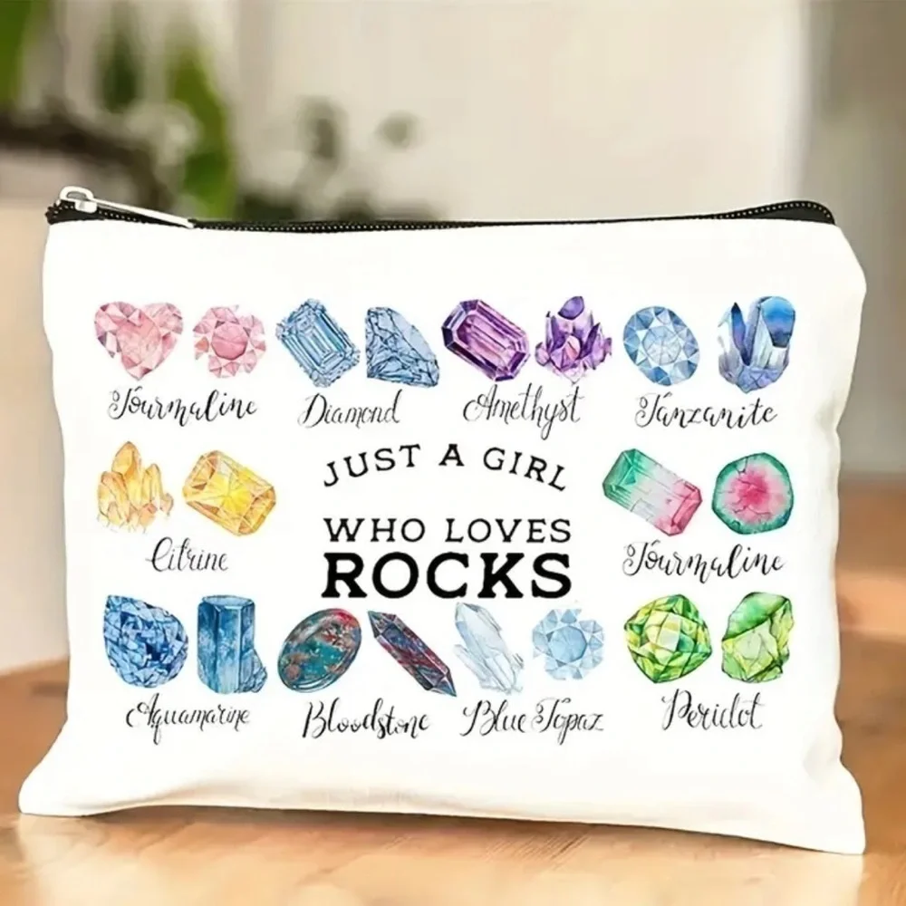 Crystal Print Girl Who Loves Rocks Makeup Bag